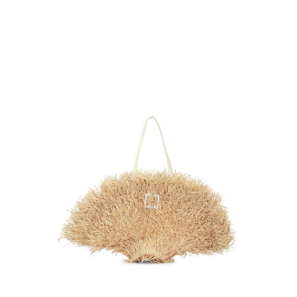 ROGER VIVIER Raffia Fringe Tote Bag with Crystal Buckle Women